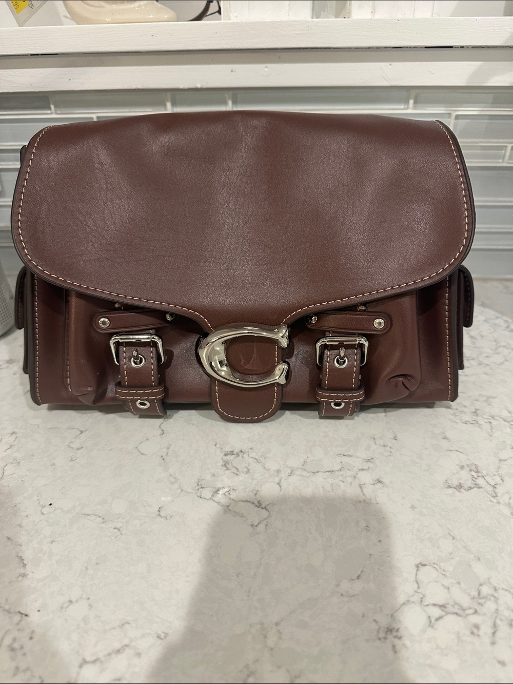 Coach Brown Leather Crossbody Bag with Silver Hardware